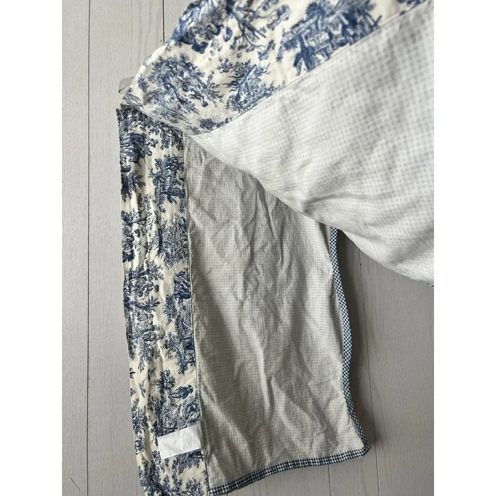 One Waverly Blue Toile & Gingham Double Valance 54